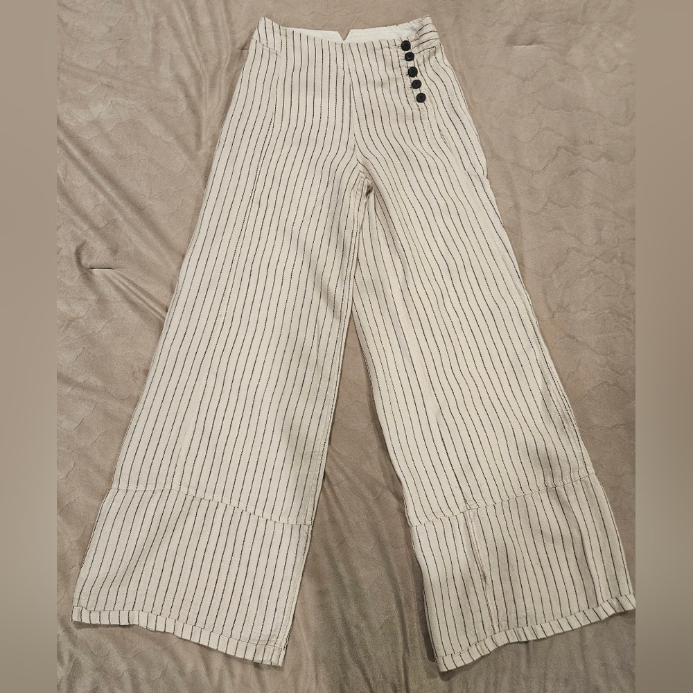 Free People Cream and Black Striped Pants